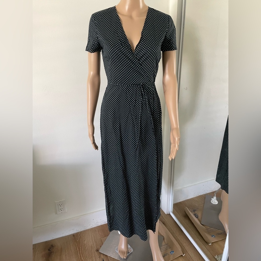 Jenni Kayne Classic Cotton Midi Wrap Dress Size XS $295 Deep Blue Polka Dot - Picture 2 of 6